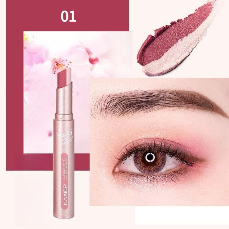Dual Color Gradient Eyeshadow Stick, Waterproof and Sweat-Proof Shimmer Eye Shadow Pencil—Peach Pink
