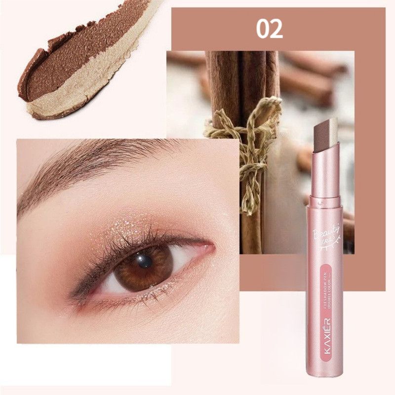 Dual Color Gradient Eyeshadow Stick, Waterproof and Sweat-Proof Shimmer Eye Shadow Pencil—Coffee Brown