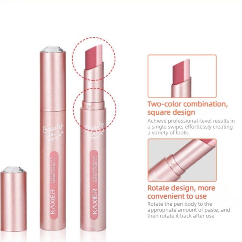 Dual Color Gradient Eyeshadow Stick, Waterproof and Sweat-Proof Shimmer Eye Shadow Pencil—Coffee Brown