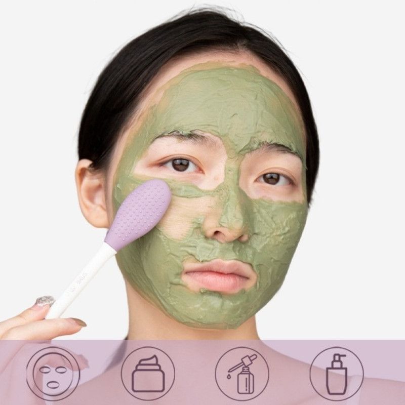 Double-Ended Silicone Mask Brush & Cleansing Facial Brush, Beauty Tool—Beige