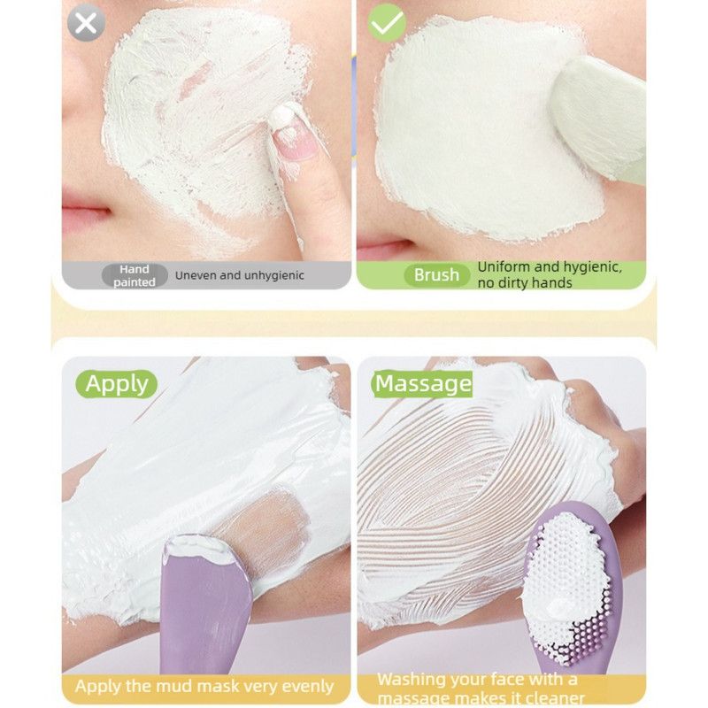 Double-Ended Silicone Mask Brush & Cleansing Facial Brush, Beauty Tool—Beige