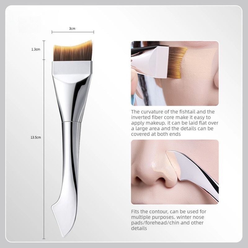 Double-ended Fish Tail Foundation Brush, Flat Ultra-thin Makeup & Mask Applicator