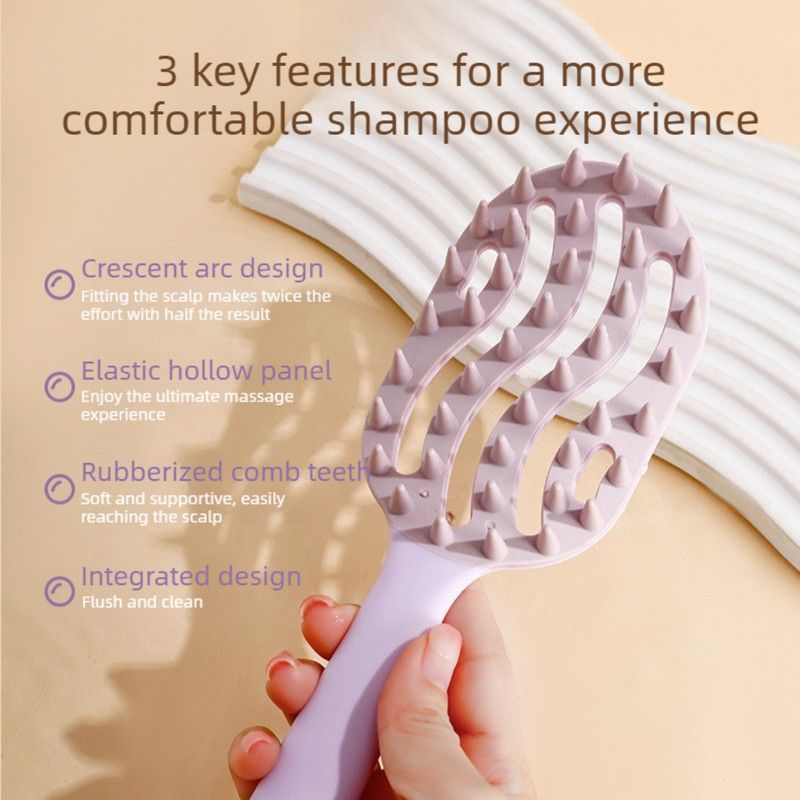 Long-Handled Hollow Shampoo Brush, Scalp Massage & Hair Cleaning Comb—Pink