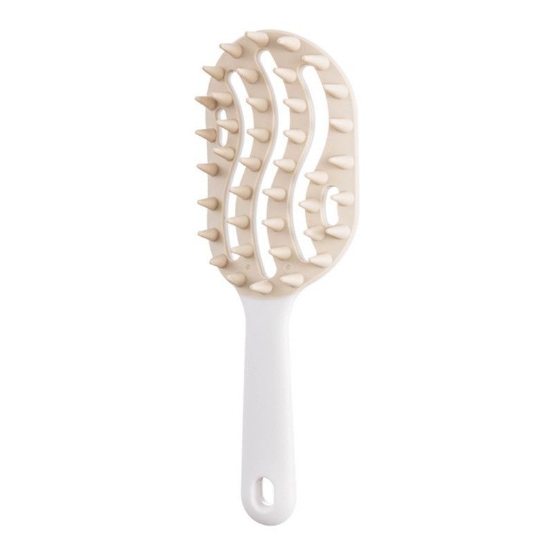 Long-Handled Hollow Shampoo Brush, Scalp Massage & Hair Cleaning Comb—White
