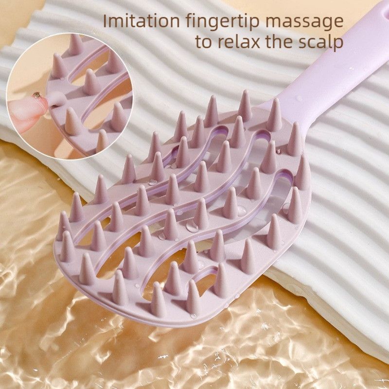 Long-Handled Hollow Shampoo Brush, Scalp Massage & Hair Cleaning Comb—White