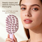 Long-Handled Hollow Shampoo Brush, Scalp Massage & Hair Cleaning Comb—White