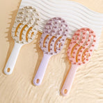 Long-Handled Hollow Shampoo Brush, Scalp Massage & Hair Cleaning Comb—White