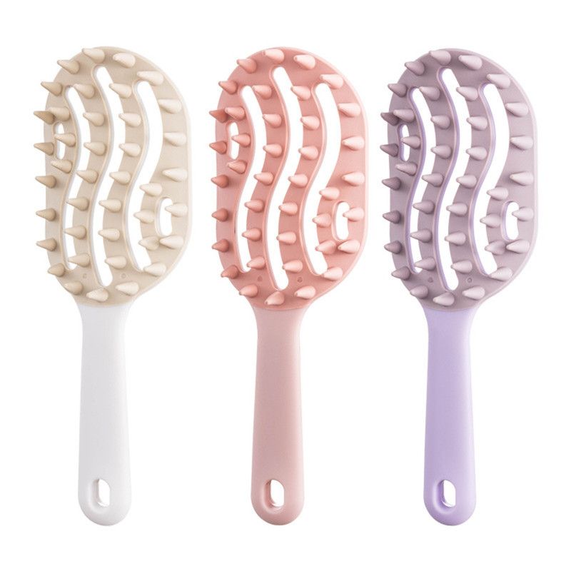 Long-Handled Hollow Shampoo Brush, Scalp Massage & Hair Cleaning Comb—White