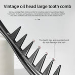 Men's Vintage Pompadour Wide-Tooth Comb, Slick-Back Styling Hair Comb, Plastic Hairdressing Comb—Black