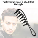 Men's Vintage Pompadour Wide-Tooth Comb, Slick-Back Styling Hair Comb, Plastic Hairdressing Comb—Black