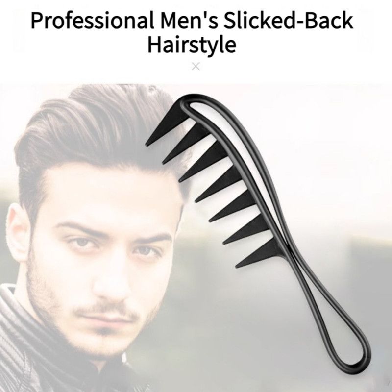 Men's Vintage Pompadour Wide-Tooth Comb, Slick-Back Styling Hair Comb, Plastic Hairdressing Comb—Black