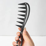 Men's Vintage Pompadour Wide-Tooth Comb, Slick-Back Styling Hair Comb, Plastic Hairdressing Comb—Black