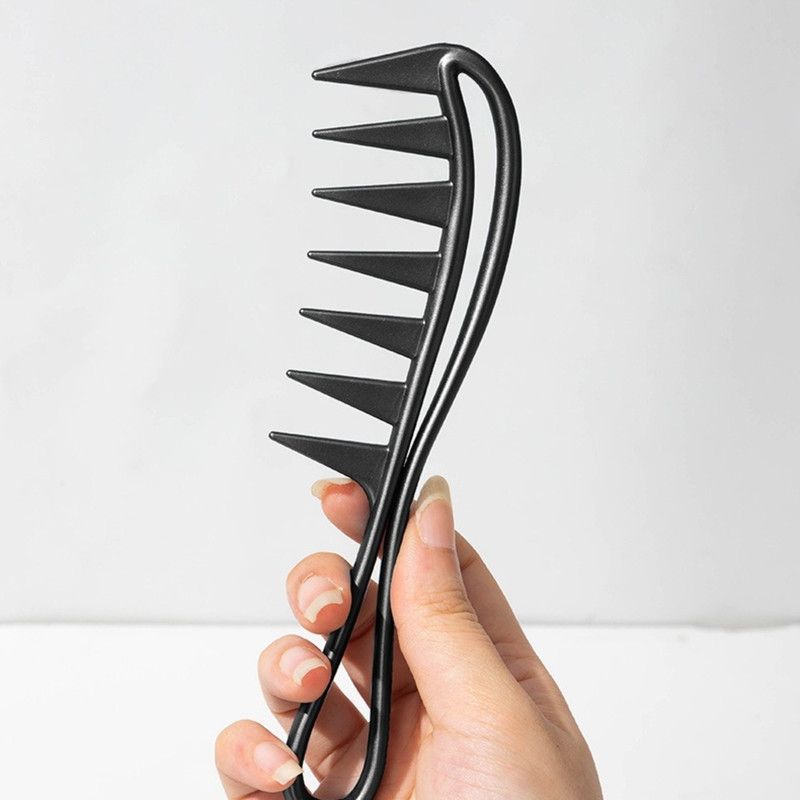 Men's Vintage Pompadour Wide-Tooth Comb, Slick-Back Styling Hair Comb, Plastic Hairdressing Comb—Black