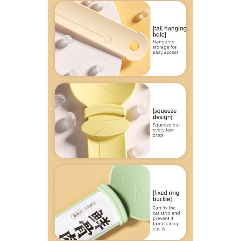 Cat Treat Spoon, Squeezer for Cat Puree Snacks, Cat Strip Feeding Spoon—Beige