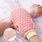 Double-Sided Honeycomb Bath Scrub Gloves, Skin-Safe Exfoliating Mitt—Blue