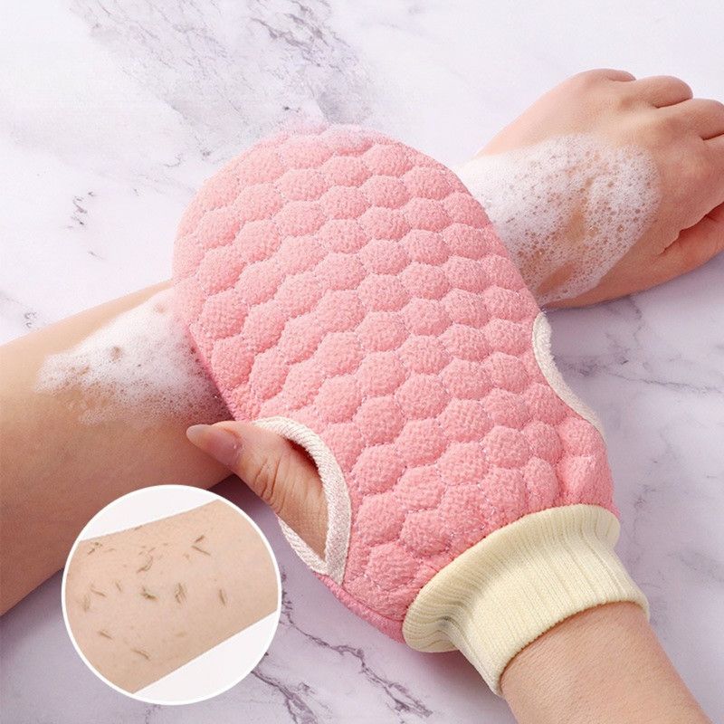 Double-Sided Honeycomb Bath Scrub Gloves, Skin-Safe Exfoliating Mitt—Blue