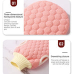 Double-Sided Honeycomb Bath Scrub Gloves, Skin-Safe Exfoliating Mitt—Blue