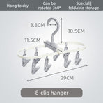 Folding Clothes Hanger with 8 Clips, Detachable Sock Drying Rack, Hanger for Home, Dorm, and Balcony - Gray