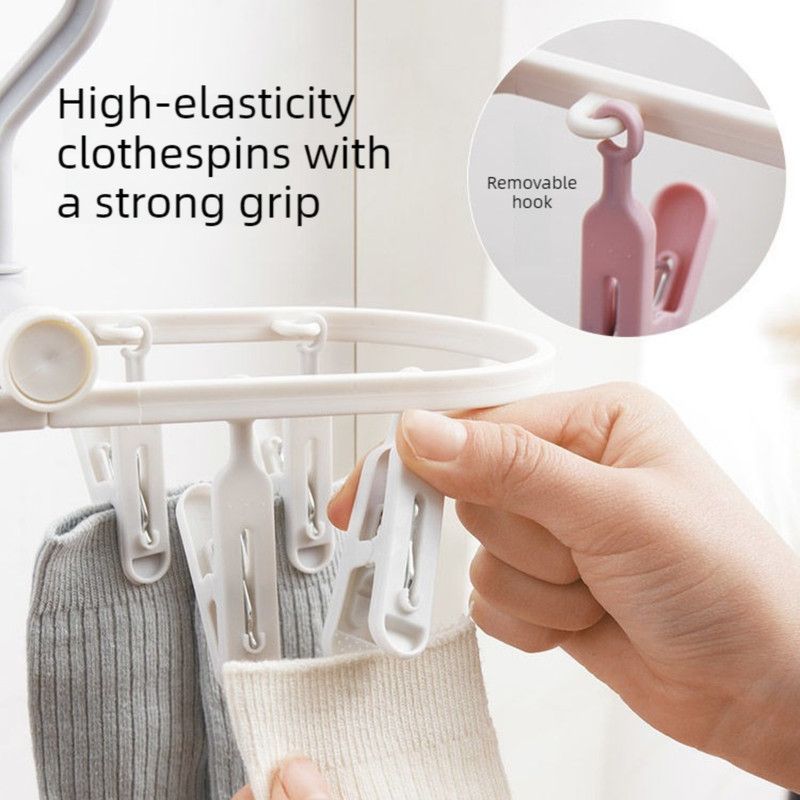 Folding Clothes Hanger with 12 Clips, Foldable Multi-clip Hanger, Underwear and Socks Drying Rack—Blue