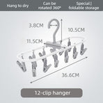 Folding Clothes Hanger with 12 Clips, Foldable Multi-clip Hanger, Underwear and Socks Drying Rack—Gray