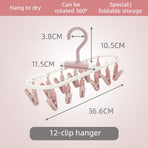 Folding Clothes Hanger with 12 Clips, Foldable Multi-clip Hanger, Underwear and Socks Drying Rack—Pink