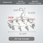 Folding Clothes Hanger with 20 Clips, Foldable Multi-clip Hanger, Underwear and Socks Drying Rack—Gray