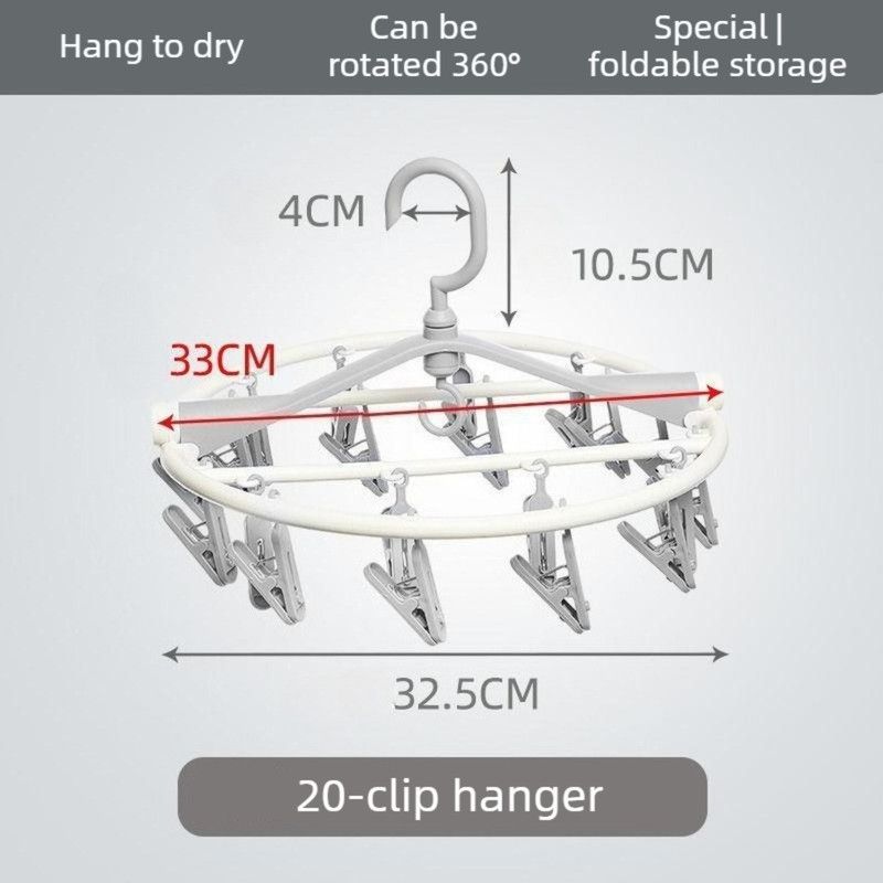 Folding Clothes Hanger with 20 Clips, Foldable Multi-clip Hanger, Underwear and Socks Drying Rack—Gray