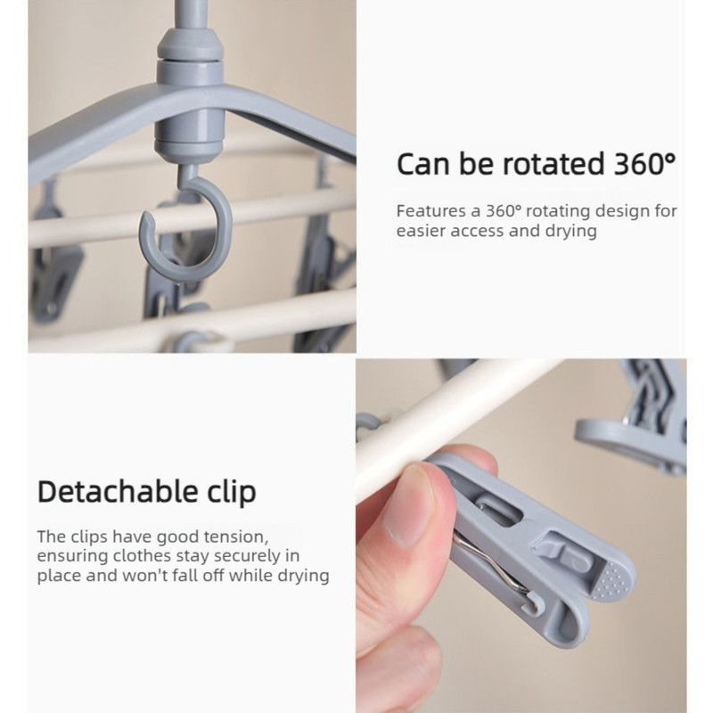 Folding Clothes Hanger with 20 Clips, Foldable Multi-clip Hanger, Underwear and Socks Drying Rack—Gray