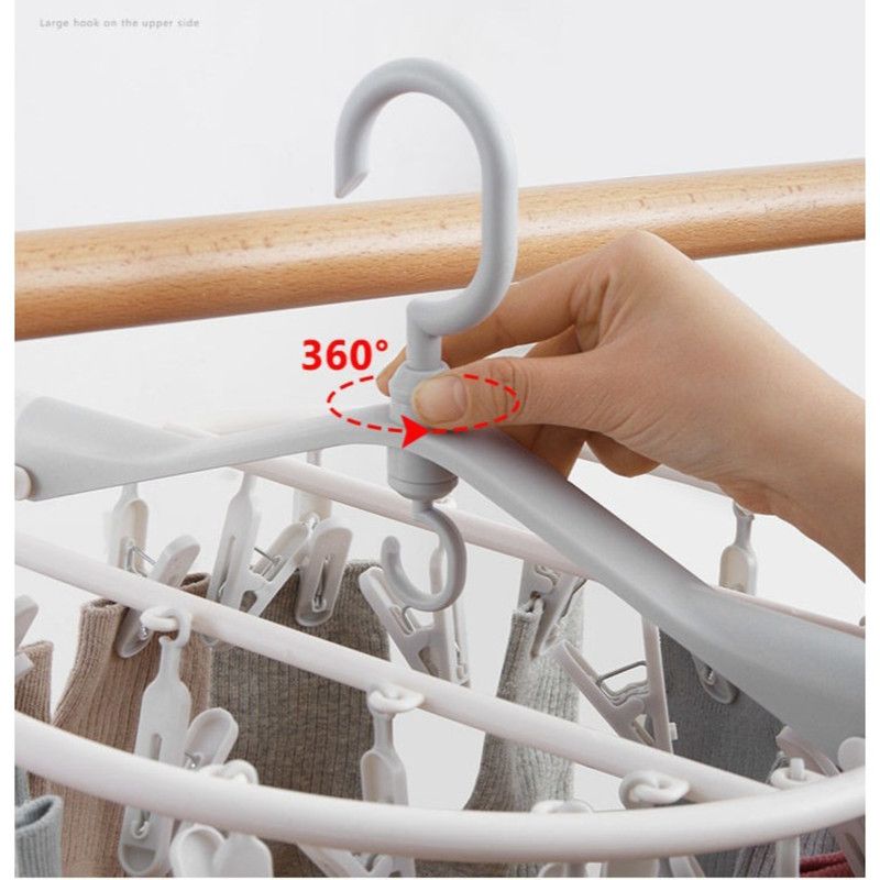 Folding Clothes Hanger with 20 Clips, Foldable Multi-clip Hanger, Underwear and Socks Drying Rack—Gray