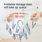 Folding Clothes Hanger with 24 Clips, Foldable Multi-clip Hanger, Underwear and Socks Drying Rack—Gray