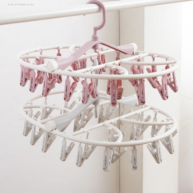 Folding Clothes Hanger with 24 Clips, Foldable Multi-clip Hanger, Underwear and Socks Drying Rack—Gray