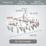 Folding Clothes Hanger with 32 Clips, Foldable Multi-clip Hanger, Underwear and Socks Drying Rack—Gray