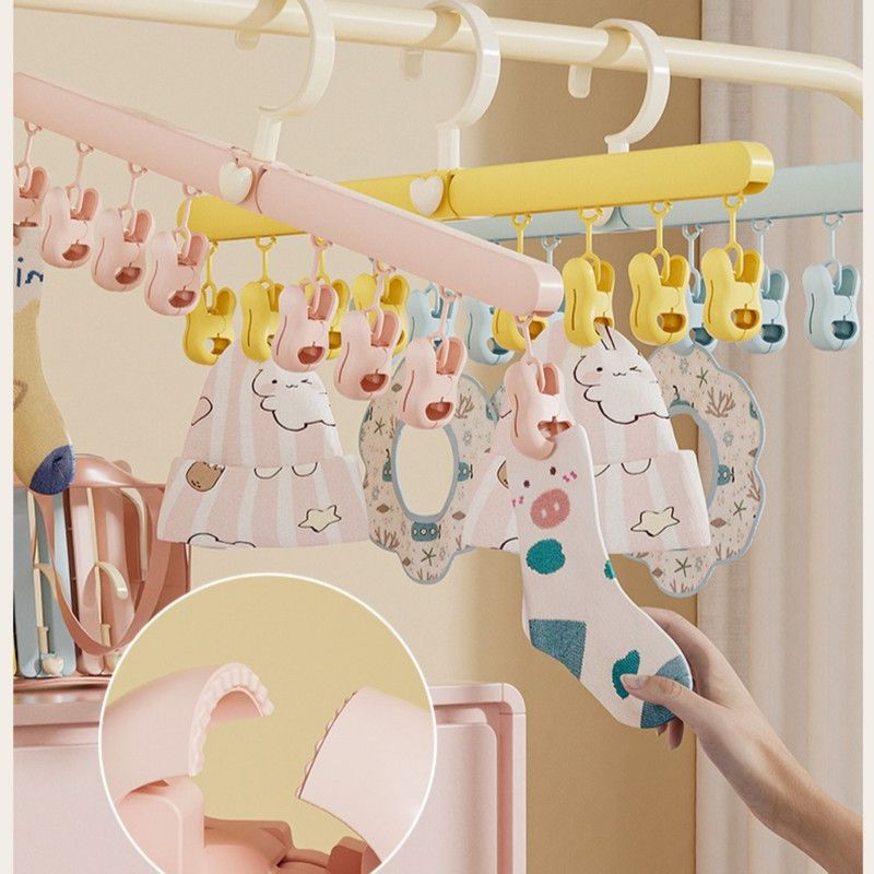 Travel Foldable Sock Clip, Portable Multi-functional Hanger for Socks, Underwear, and Hats—Yellow