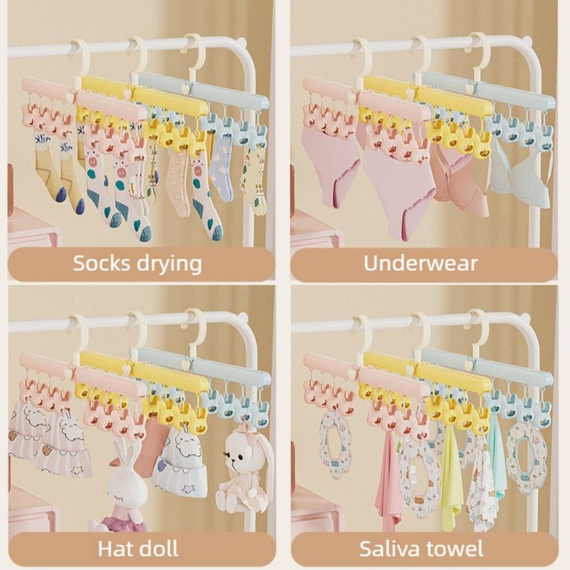 Travel Foldable Sock Clip, Portable Multi-functional Hanger for Socks, Underwear, and Hats—Yellow