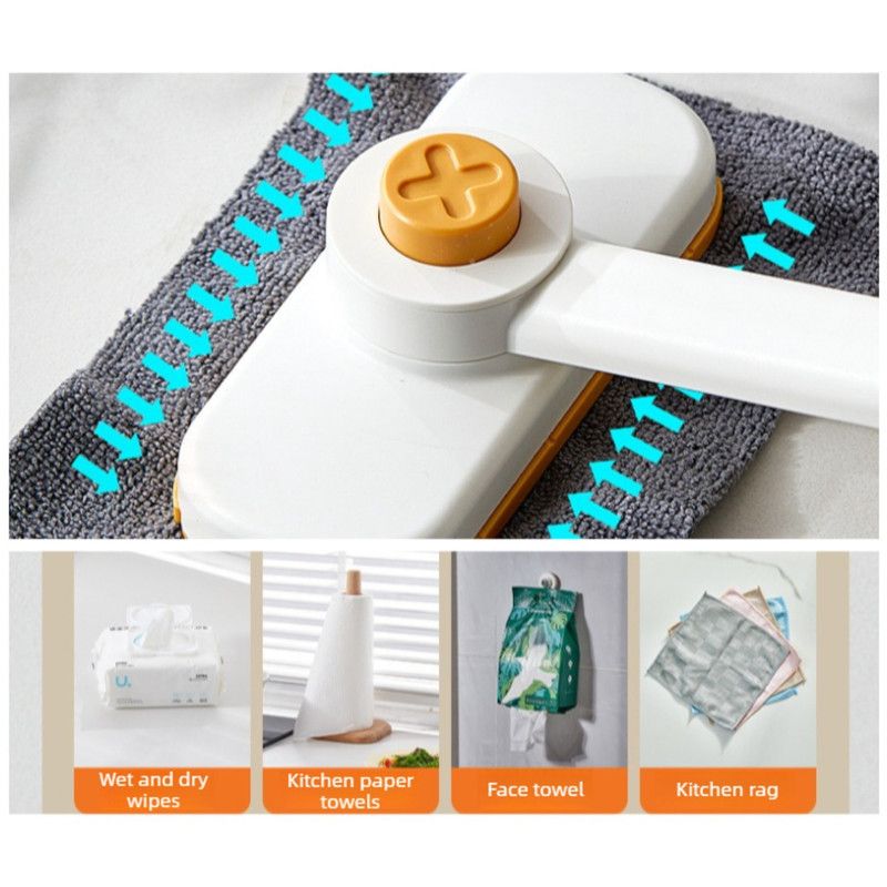 Mini Cleaning Mop for Facial Towels, Hands-Free Rotatable Clamp Cleaning Brush—Orange