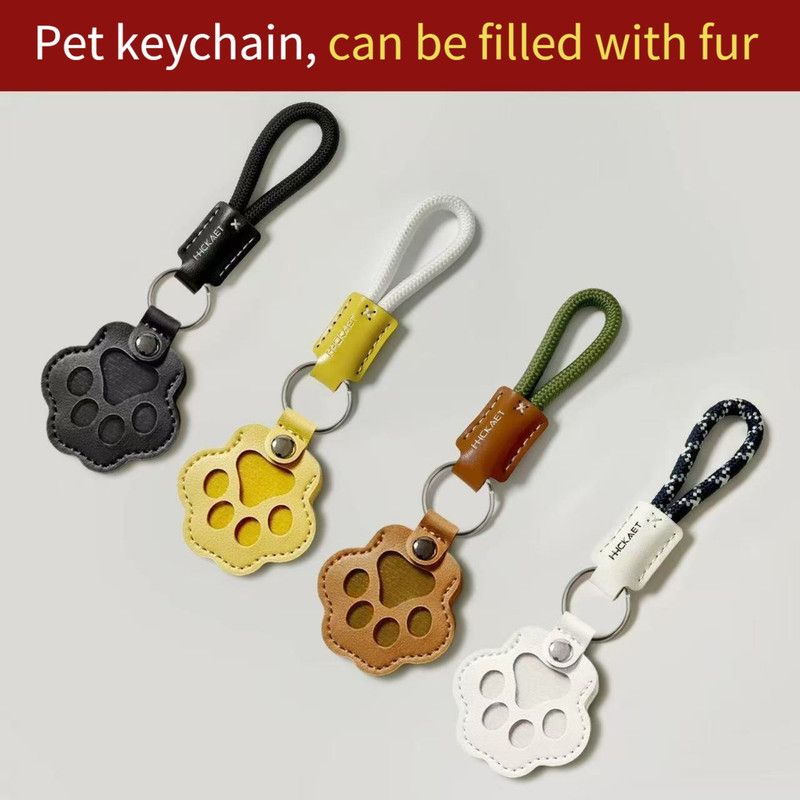 Cat Paw Pet Hair Memorial Keychain, Keepsake Bag Charm for Pet Fur Storage—White and Blue