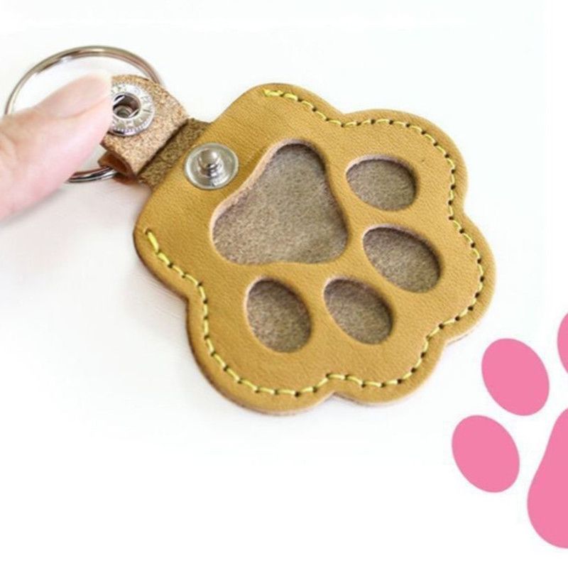 Cat Paw Pet Hair Memorial Keychain, Keepsake Bag Charm for Pet Fur Storage—White and Blue