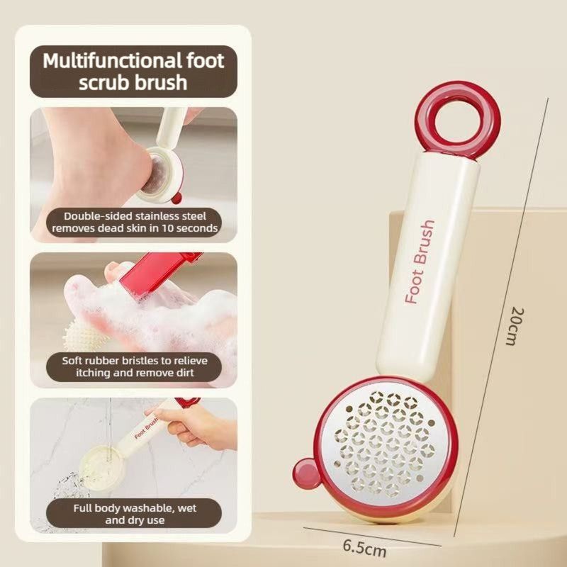 3-in-1 Multi-function Foot Brush, Foot File Cleaner for Toe Gaps—Red
