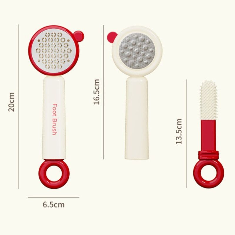 3-in-1 Multi-function Foot Brush, Foot File Cleaner for Toe Gaps—Red