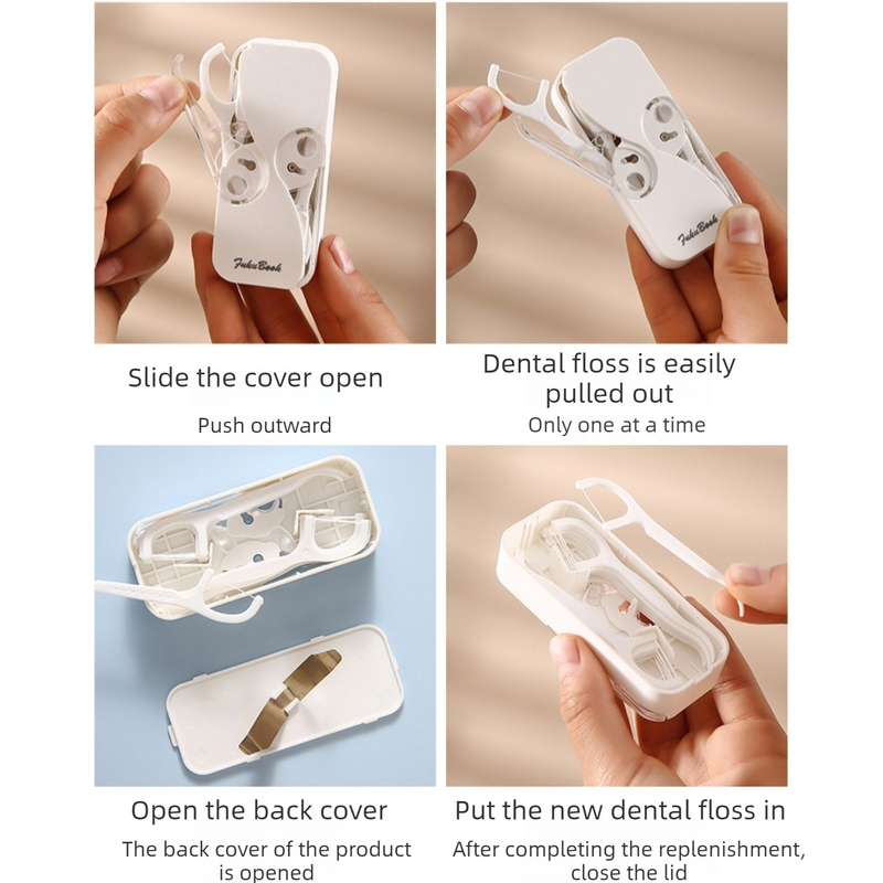 Portable Automatic Floss Dispenser, Travel Disposable Dental Floss Storage Box—White