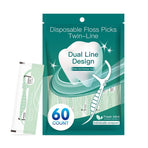 Disposable Twin-Line Dental Floss Picks, Individually Wrapped Floss Sticks—Green