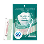Disposable Twin-Line Dental Floss Picks, Individually Wrapped Floss Sticks—Pink