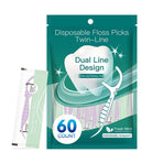 Disposable Twin-Line Dental Floss Picks, Individually Wrapped Floss Sticks—Purple