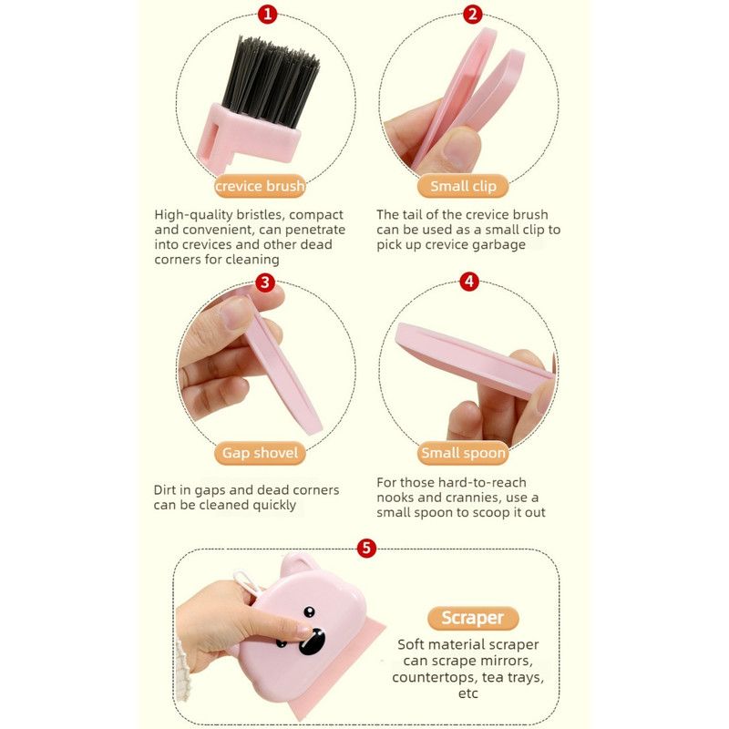 5-in-1 Cleaning Squeegee, Multi-purpose Cleaner for Countertops, Glass, and Gaps—Pink