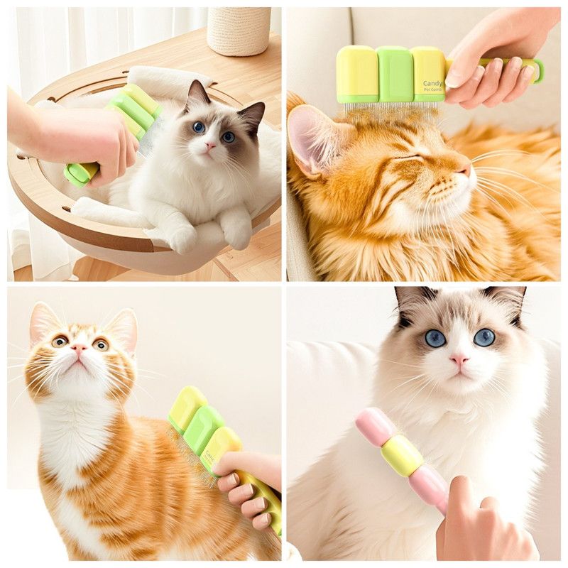 Pet Comb, Universal for Cats & Dogs, Dense Pin Comb for Tangles & Loose Fur—Yellow