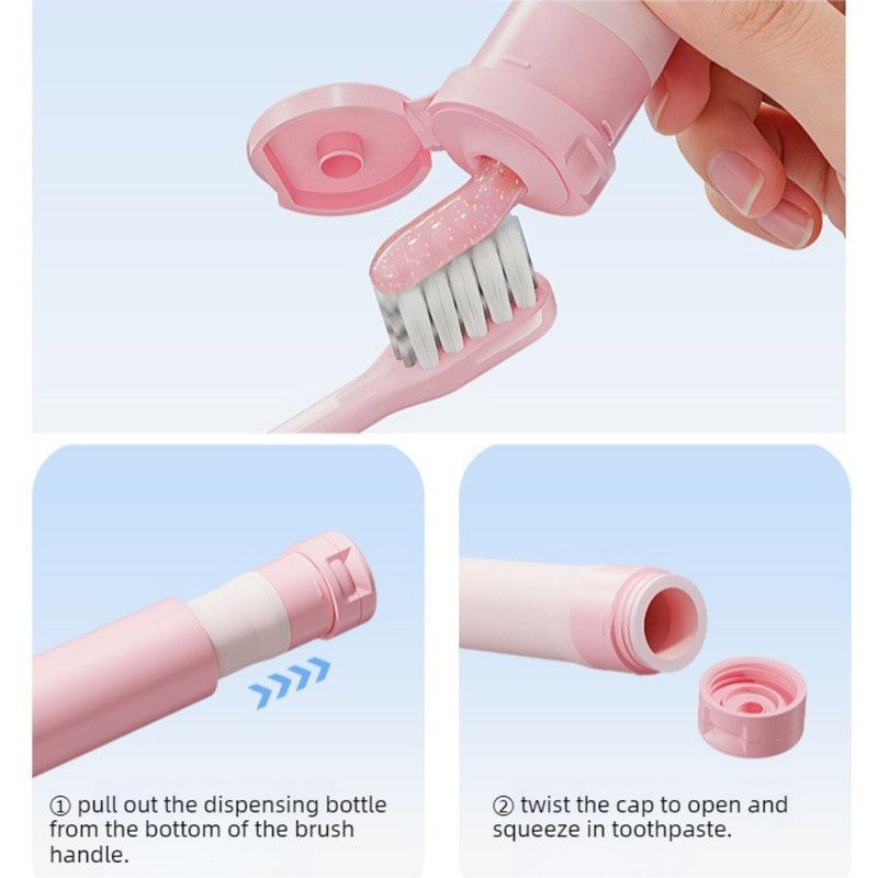 Travel Integrated Toothbrush, 2-in-1 Portable Soft Toothbrush with Built-in Toothpaste Dispenser—Gray