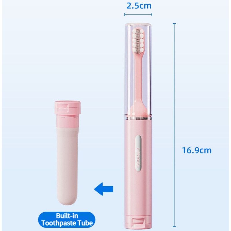 Travel Integrated Toothbrush, 2-in-1 Portable Soft Toothbrush with Built-in Toothpaste Dispenser—Gray