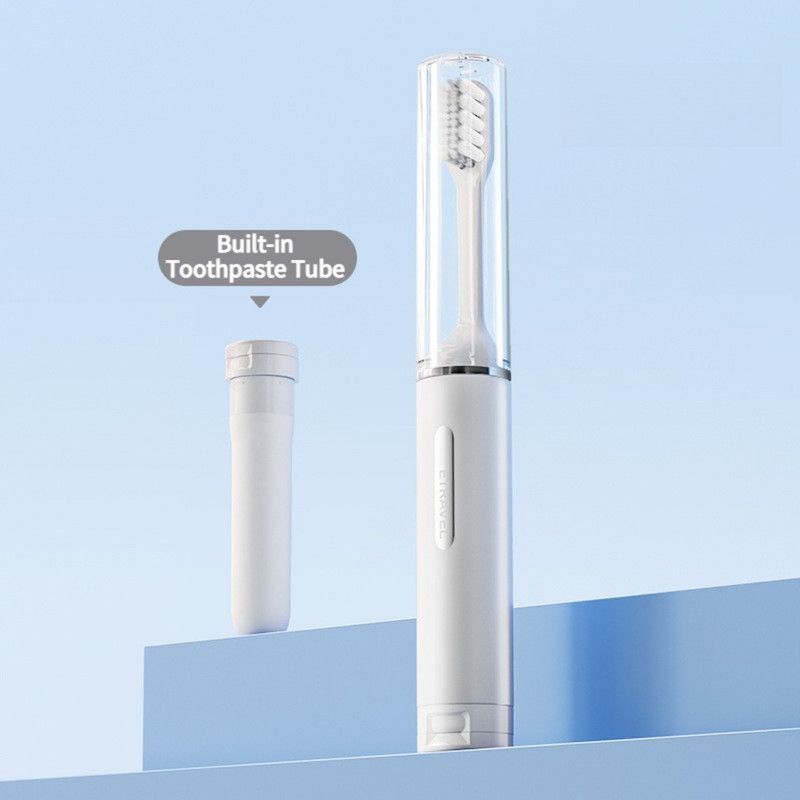 Travel Integrated Toothbrush, 2-in-1 Portable Soft Toothbrush with Built-in Toothpaste Dispenser—White