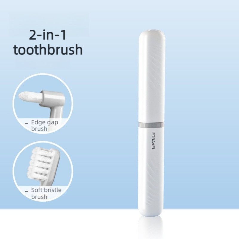 Portable 2-in-1 Orthodontic Toothbrush, Soft-Bristle Interdental Brush for Travel—Gray