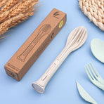 Wheat Straw 3-in-1 Portable Tableware Set, Knife, Fork, and Spoon, Nordic Style, Student Gift Cutlery—Green